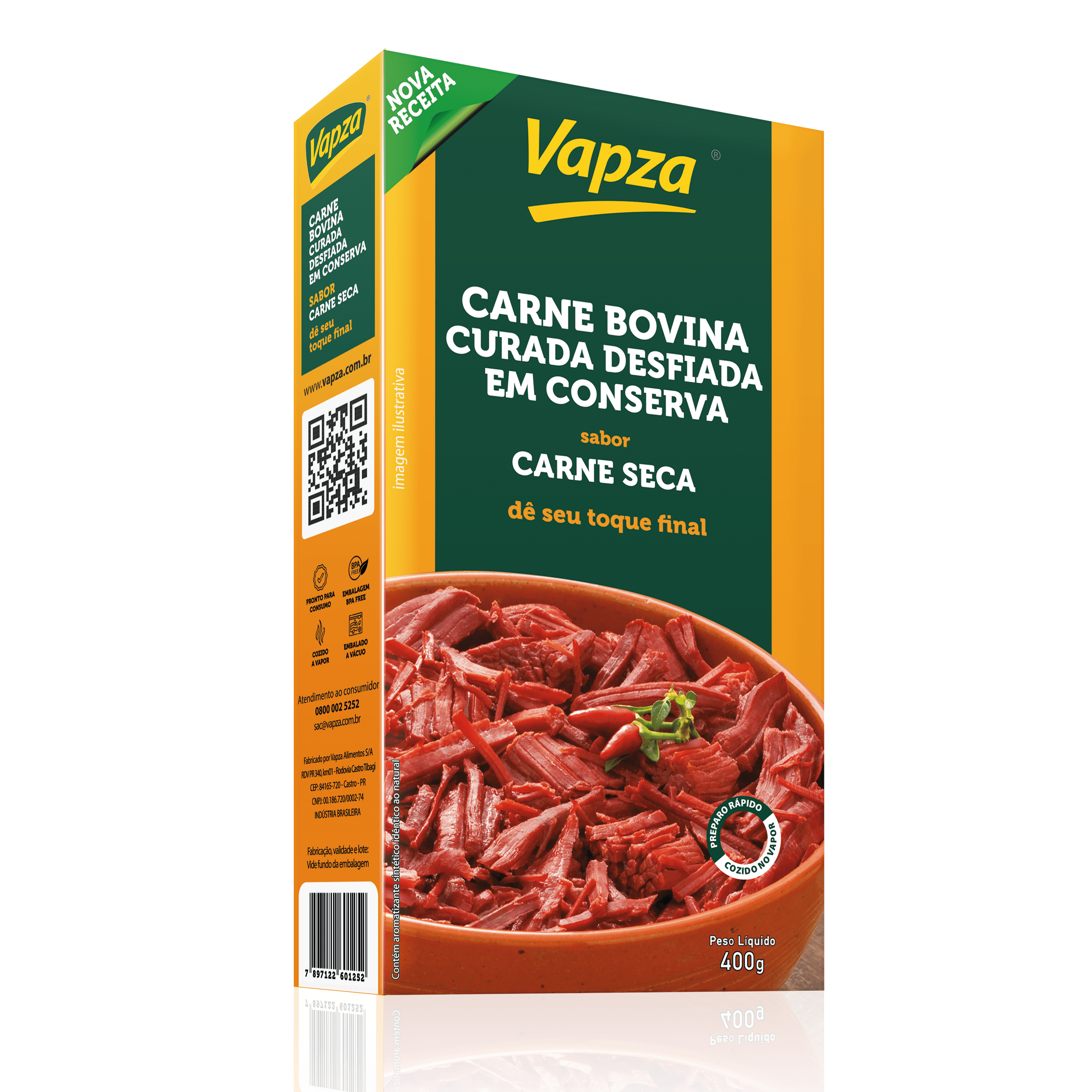 Carne Bovina Curada Desfiada Sabor Carne Seca 400G Vapza