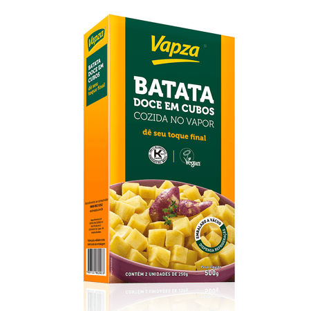 Batata Doce em Cubos Cozida no Vapor 500G Vapza - Caixa de 500g com 2 unidades