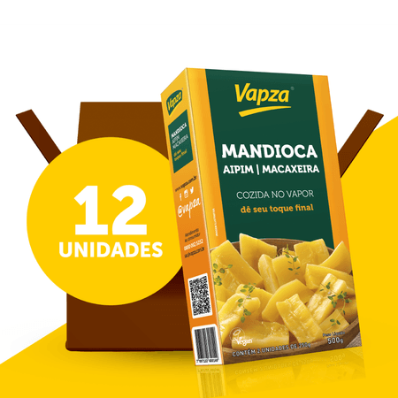 Kit 12 Mandiocas  Aipim Cozida no Vapor 500G Vapza - Kit Mandioca Aipim Cozida no Vapor 500G Vapza