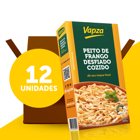 Kit  12 Peitos de Frango Desfiado Cozido 400G Vapza - Kit 12 Peitos de Frango Desfiado Cozido 400G Vapza