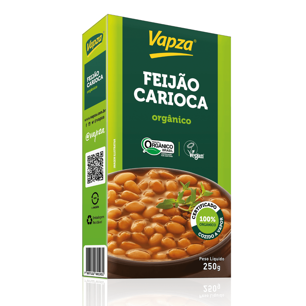 Feijão Carioca Orgânico Cozida No Vapor 250g - Vapza