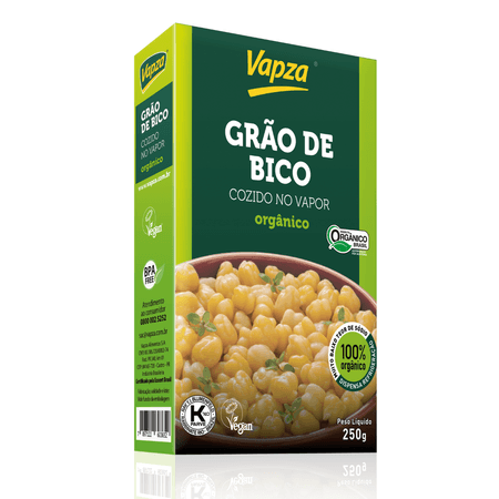 Grão de Bico Orgânico Cozido no Vapor 250G Vapza - Peso líquido 250g