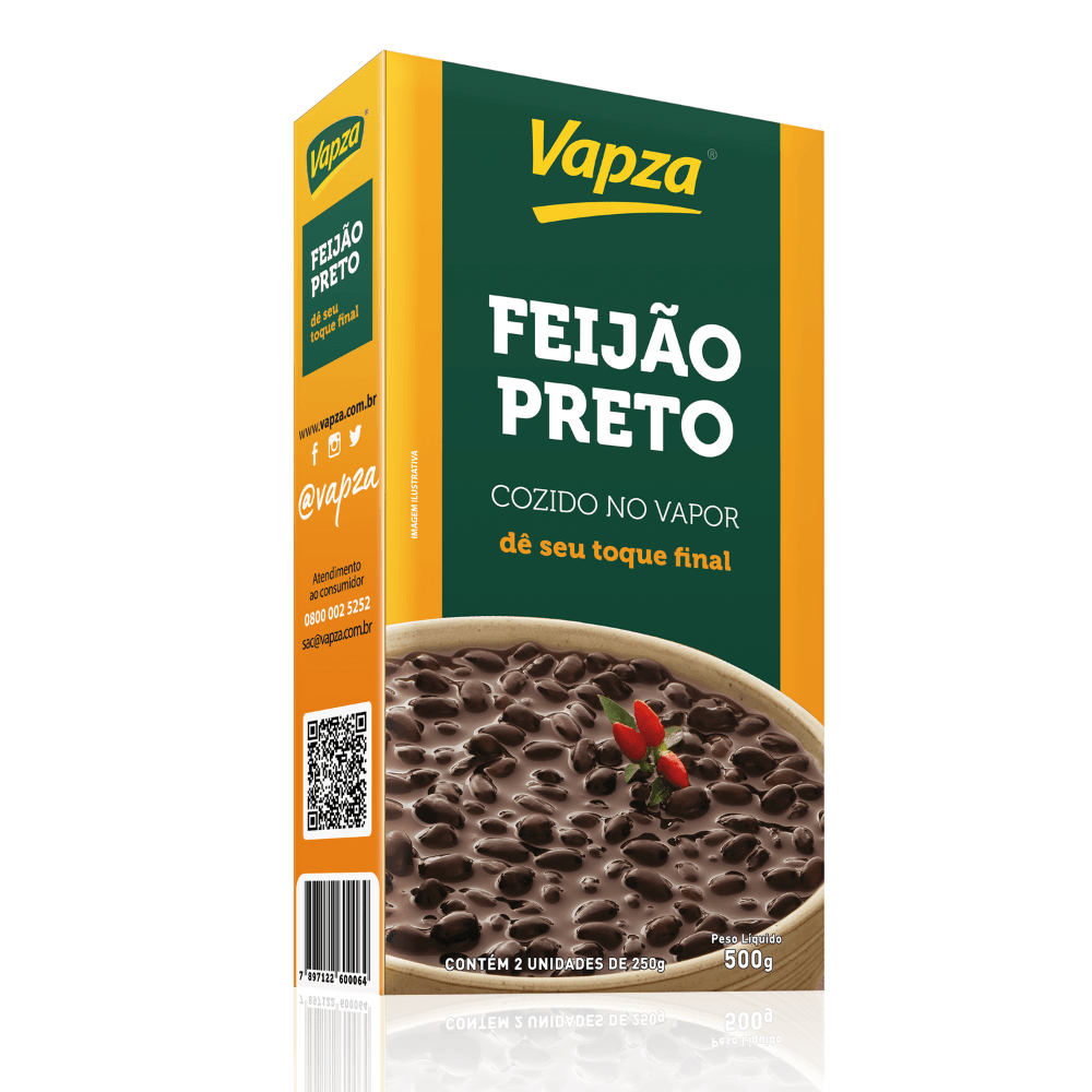 Feijão Preto Cozido no Vapor 500G Vapza