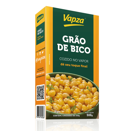 Grão de Bico Cozido no Vapor 500G Vapza - Caixa de 500g com 2 unidades