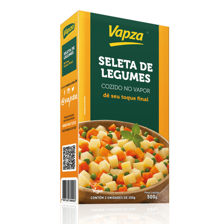 Seleta de Legumes Cozida no Vapor 500G Vapza - Caixa de 500g com 2 unidades