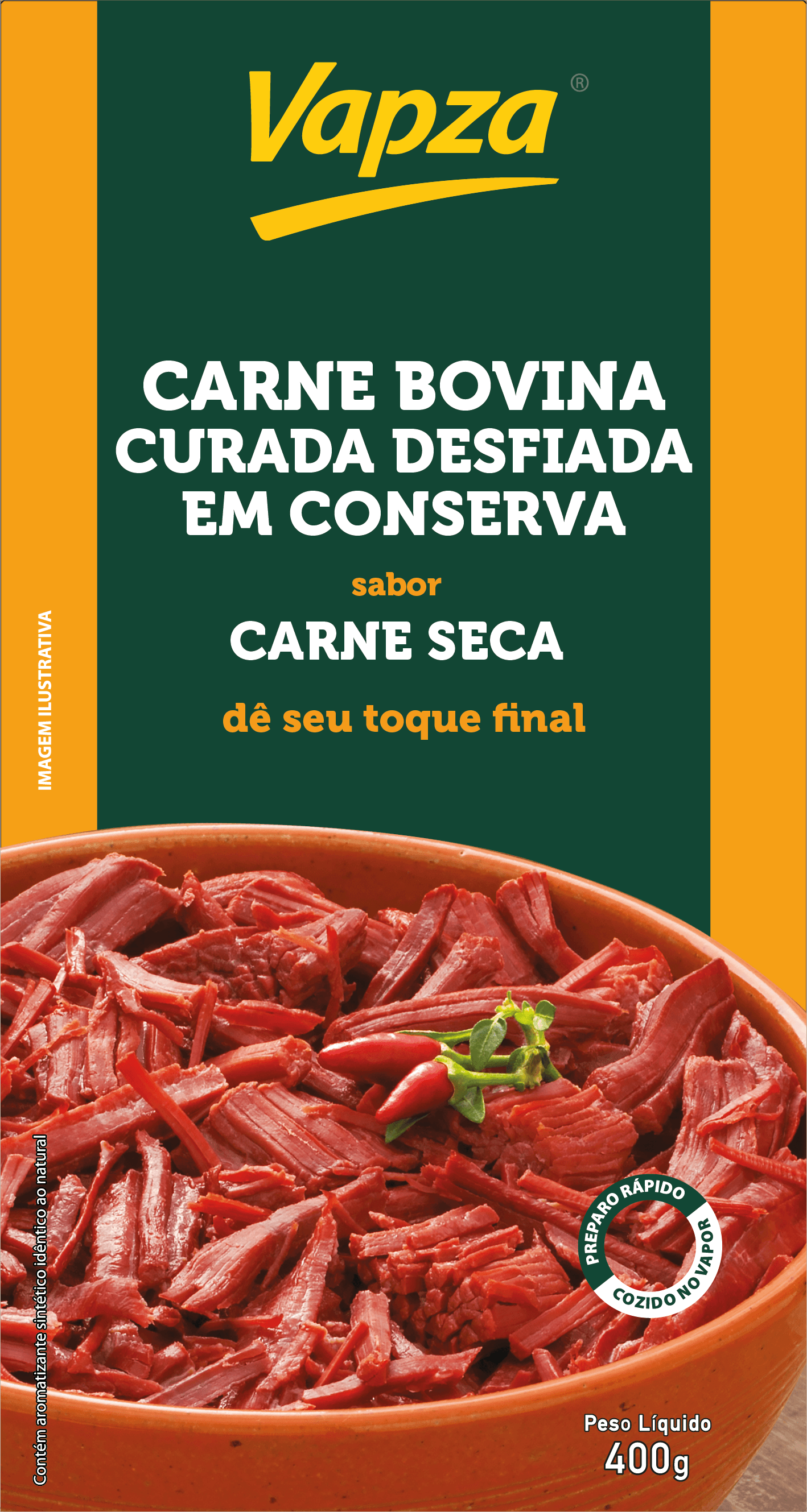 Carne Bovina Curada Desfiada Sabor Carne Seca 400G Vapza - Imagem 2