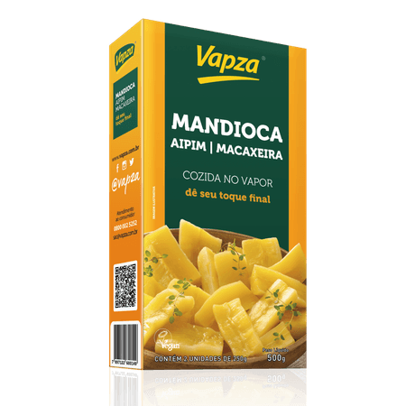 Mandioca Aipim Cozida no Vapor 500G Vapza - Caixa de 500g com 2 unidades