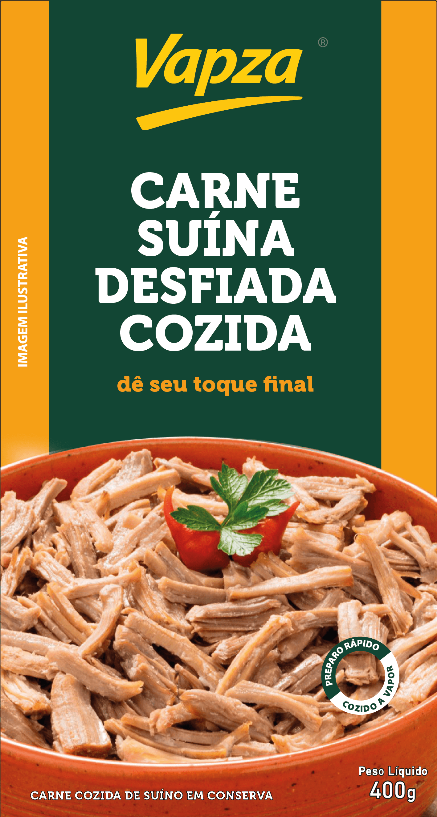 Kit com 12 Carnes Suínas Desfiadas Cozidas 400G Vapza - Imagem 3