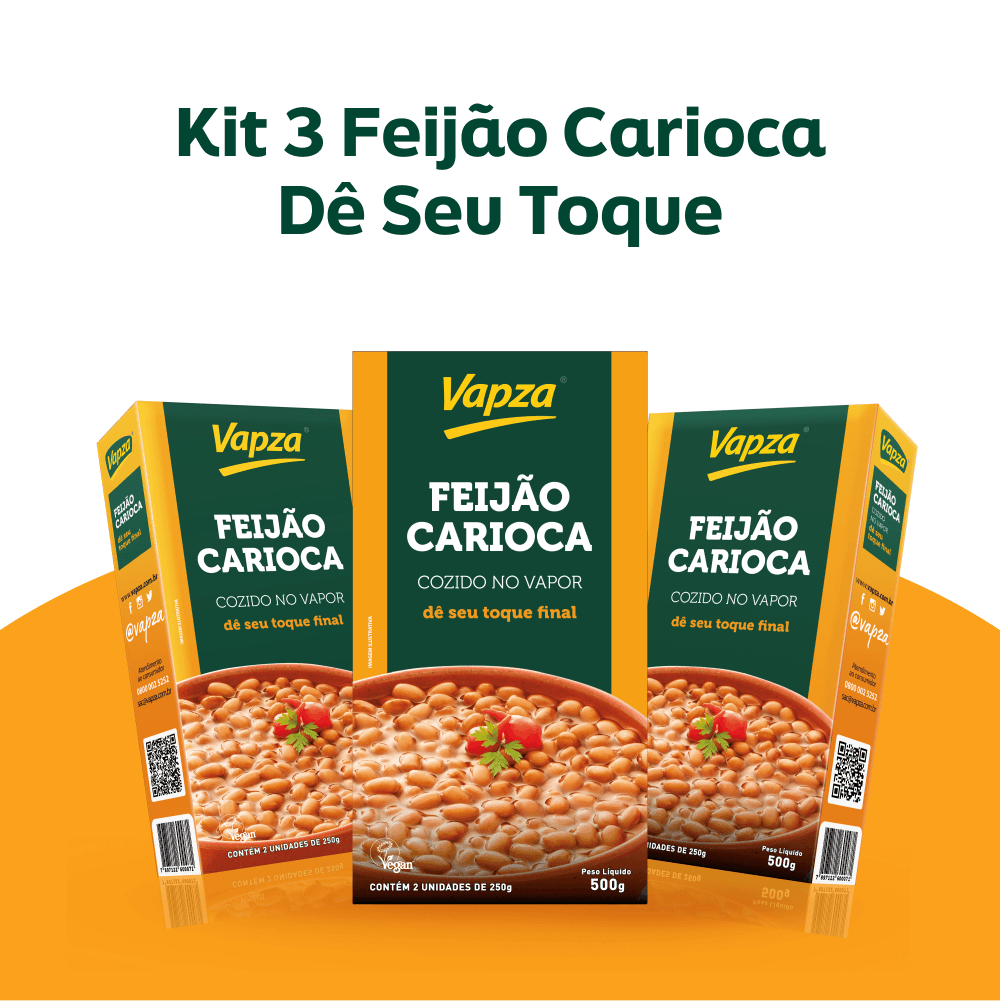 Kit 3 Feijões Carioca Cozidos no Vapor 500G Vapza