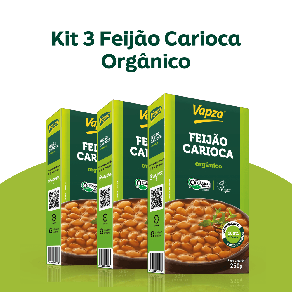 Kit 3 Feijões Carioca Orgânicos 250G Vapza