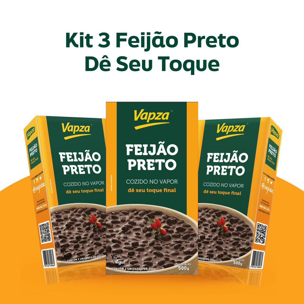 Kit 3 Feijões Preto Cozidos no Vapor 500G Vapza