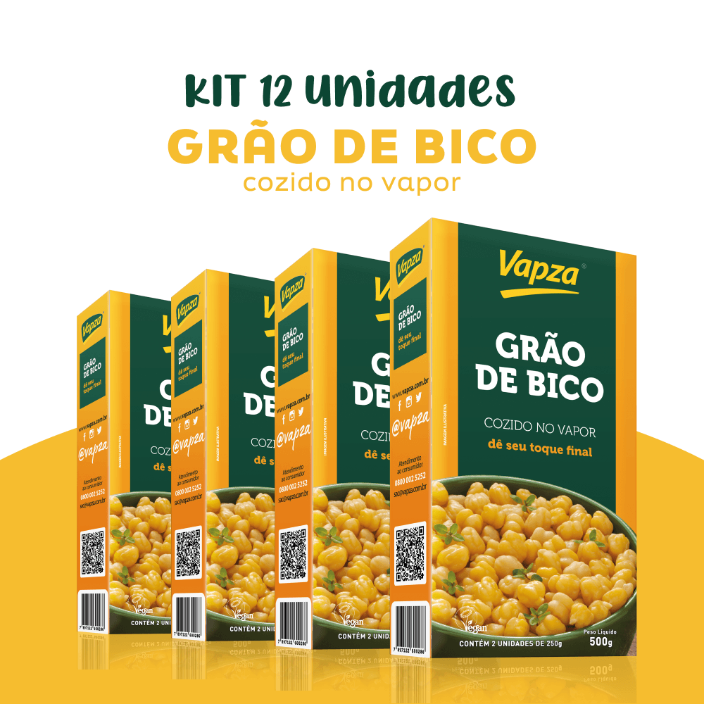 Kit 12 Grão de Bico Cozido no Vapor 500G Vapza