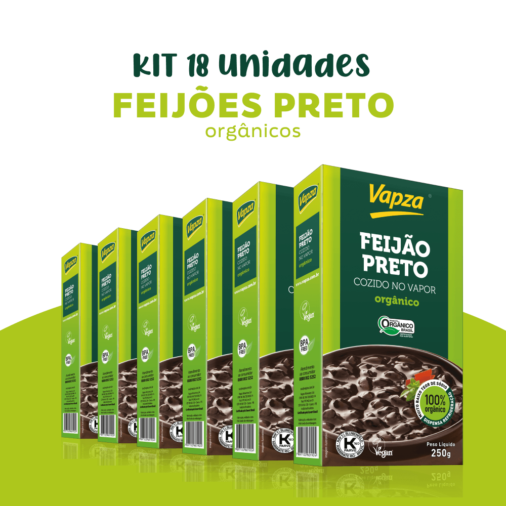 Kit 18 Feijões Preto Orgânicos 250G Vapza