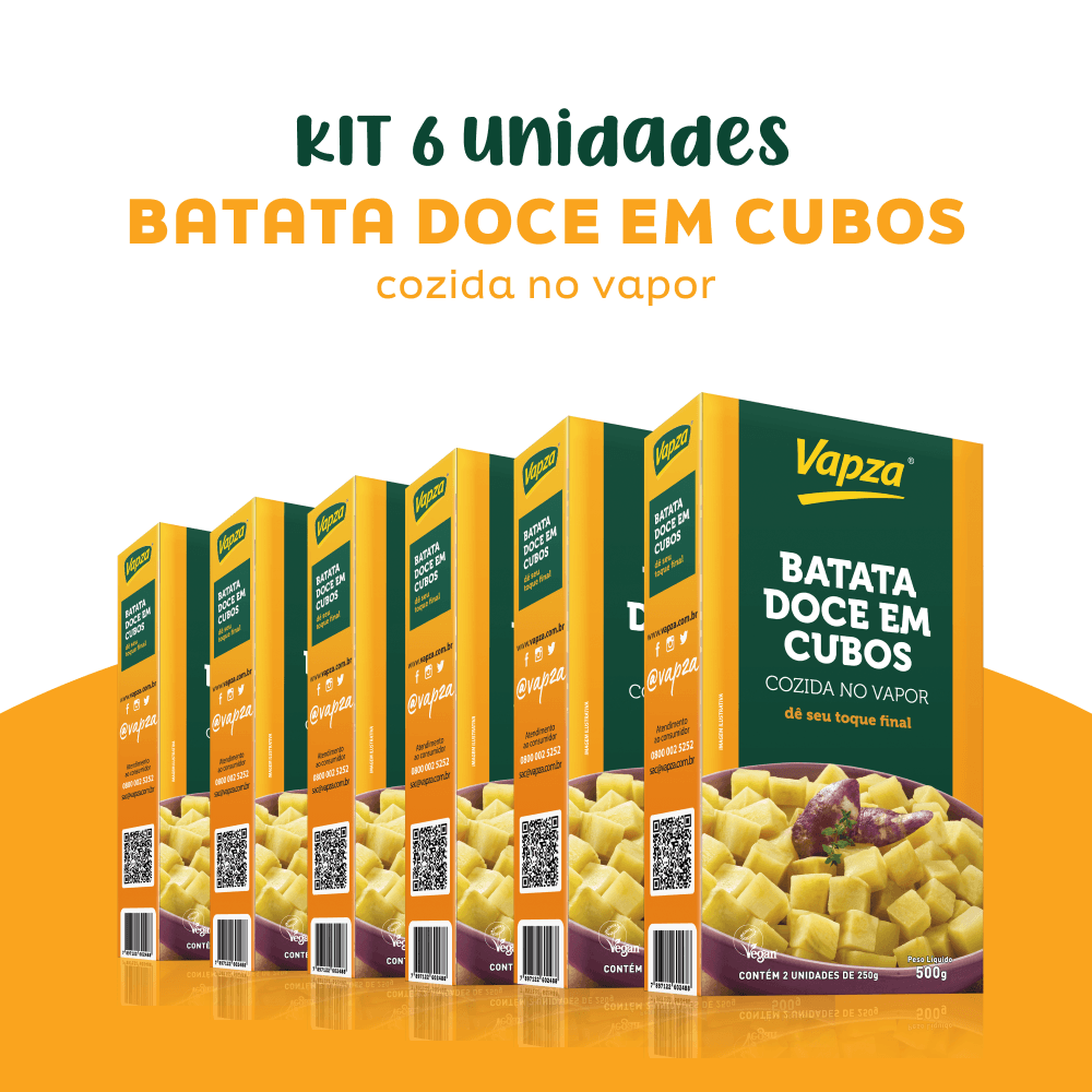 Kit 6 Batatas Doce em Cubos Cozida no Vapor 500G Vapza
