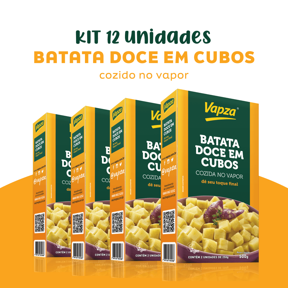 Kit 12 Batatas Doce em Cubos Cozida no Vapor 500G Vapza