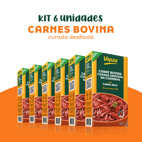 Kit 6 Carnes Bovina Curada Desfiada 400G Vapza