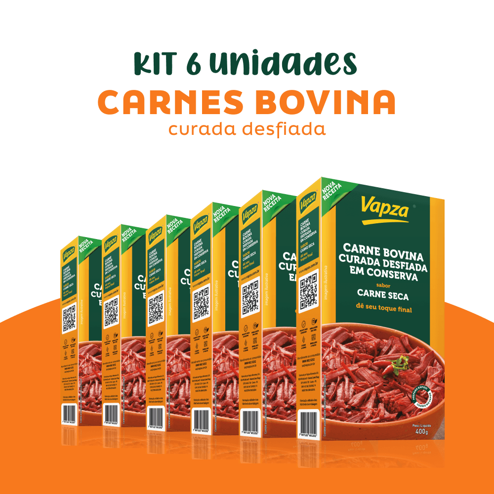 Kit 6 Carnes Bovina Curada Desfiada 400G Vapza
