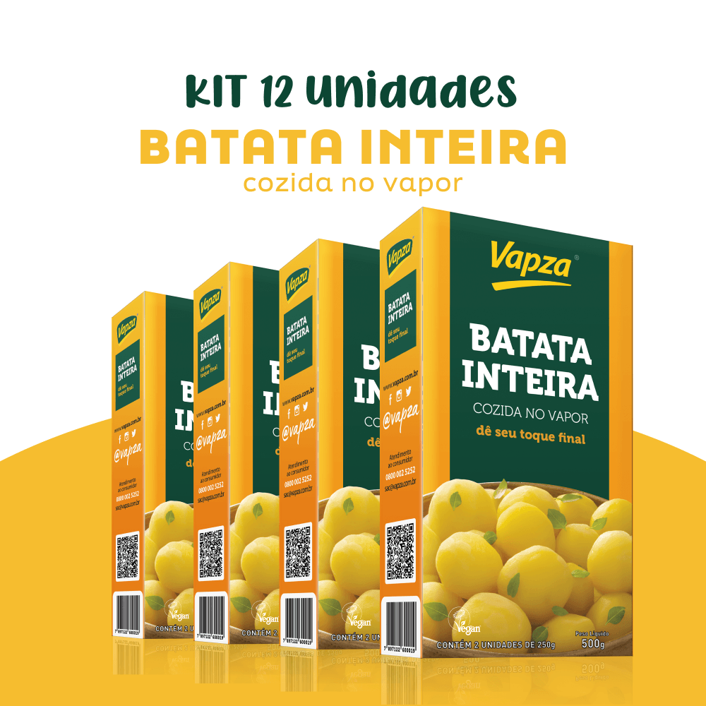 Kit 12 Batatas Inteiras Cozidas no Vapor 500G Vapza